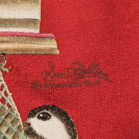 Retro 90s‎ L Red Bird Feeder Graphic Crewneck Sweatshirt READ Funny Fastfood - Picture 8 of 8